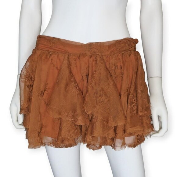 Free People Grace Mini Skirt Low Rise Raw Edge Ruffle Tiered NWT Women's 6 - Picture 2 of 5